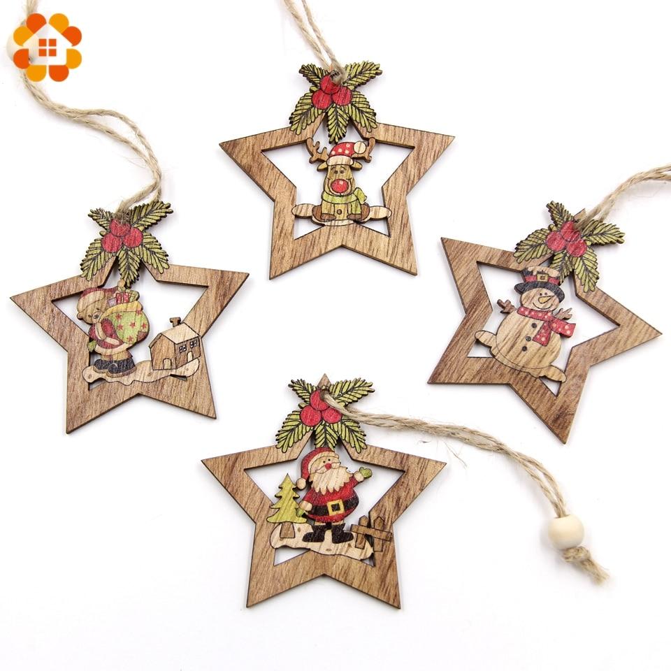 4Pcs Christmas Wooden Star Pendant Ornaments - COVESSENTIAL